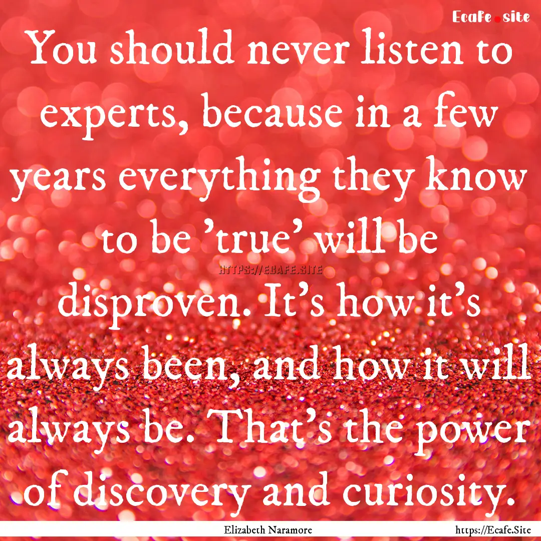 You should never listen to experts, because.... : Quote by Elizabeth Naramore