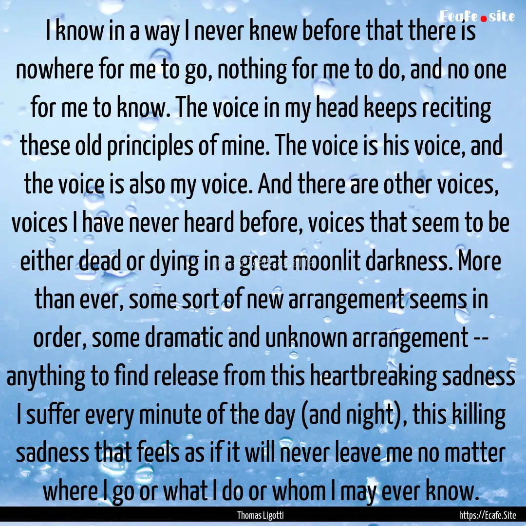 I know in a way I never knew before that.... : Quote by Thomas Ligotti