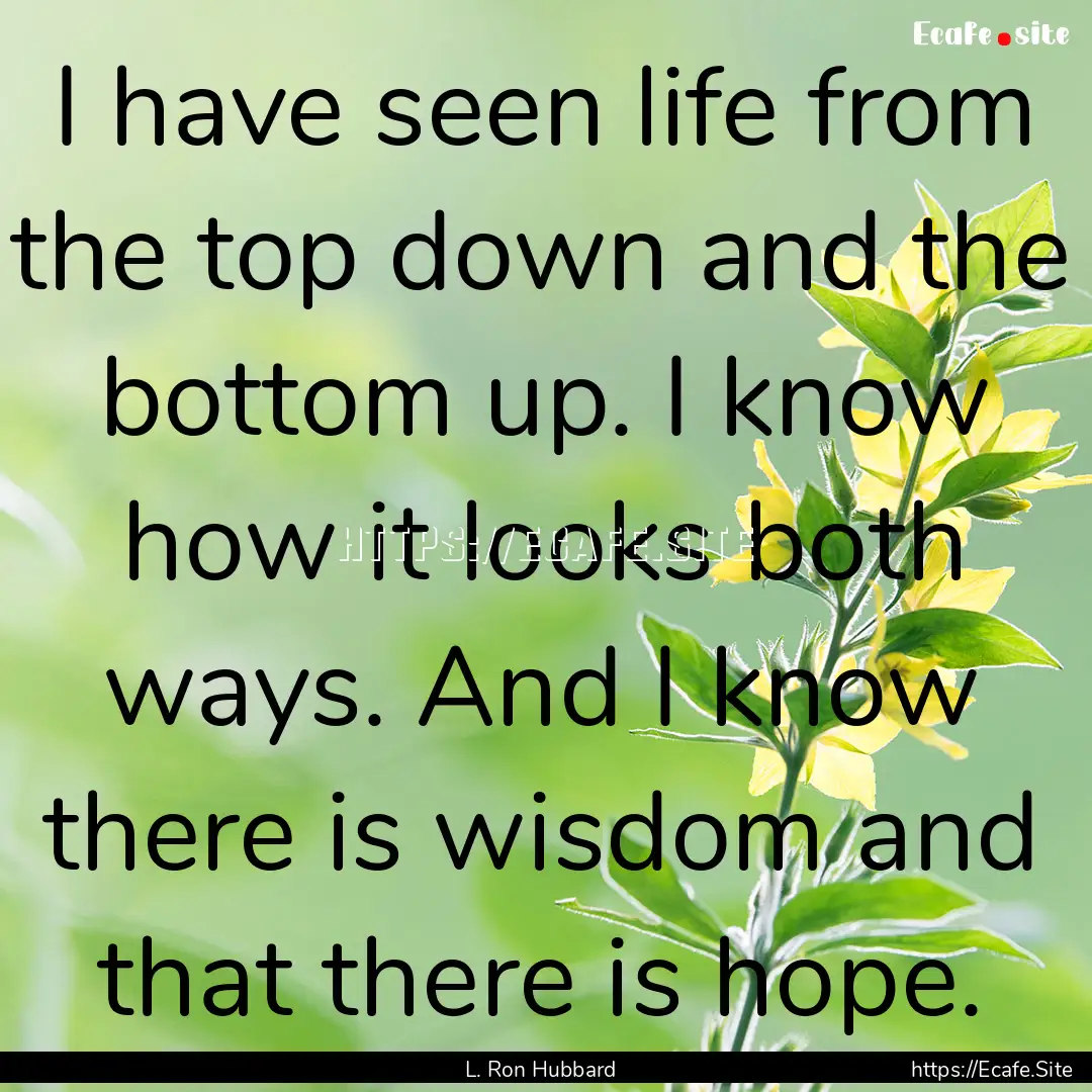 I have seen life from the top down and the.... : Quote by L. Ron Hubbard