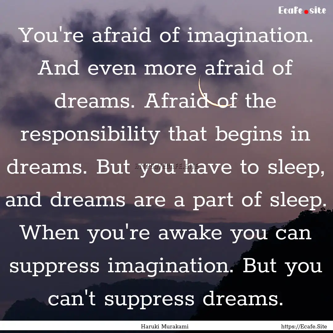 You're afraid of imagination. And even more.... : Quote by Haruki Murakami