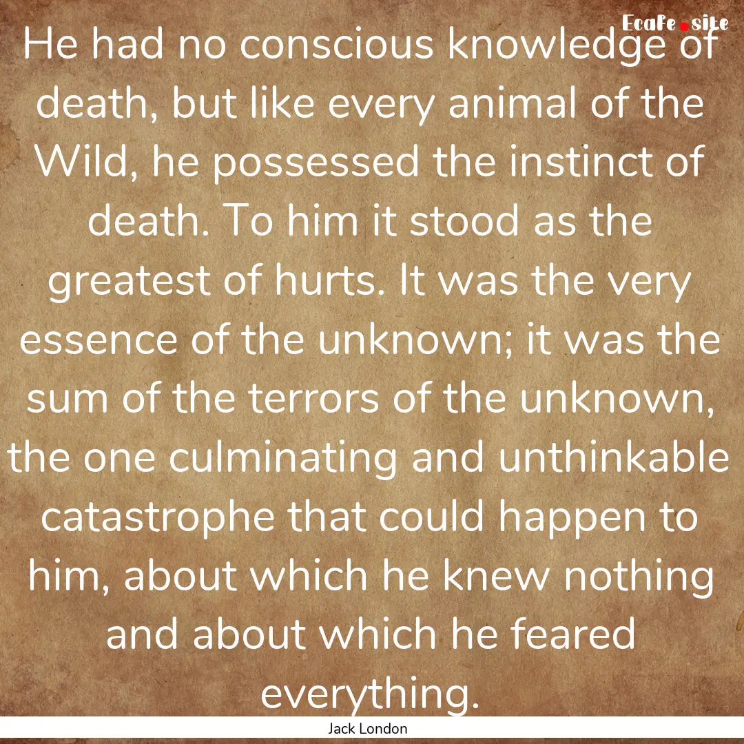 He had no conscious knowledge of death, but.... : Quote by Jack London