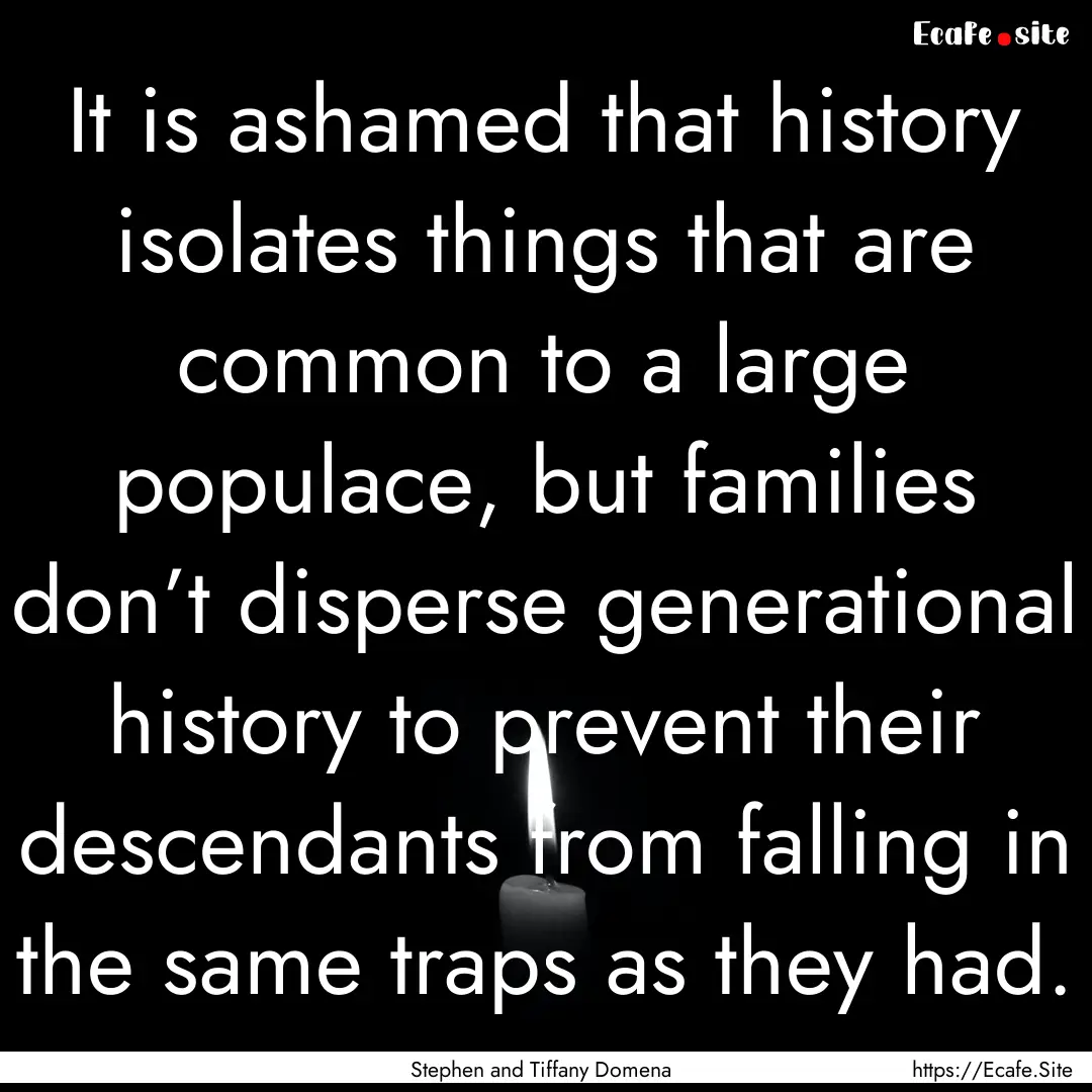 It is ashamed that history isolates things.... : Quote by Stephen and Tiffany Domena