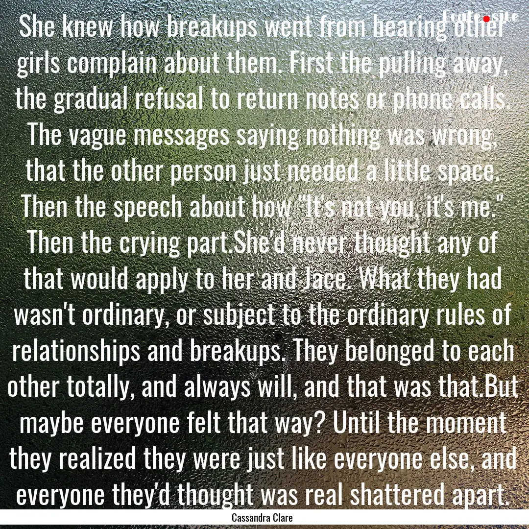 She knew how breakups went from hearing other.... : Quote by Cassandra Clare