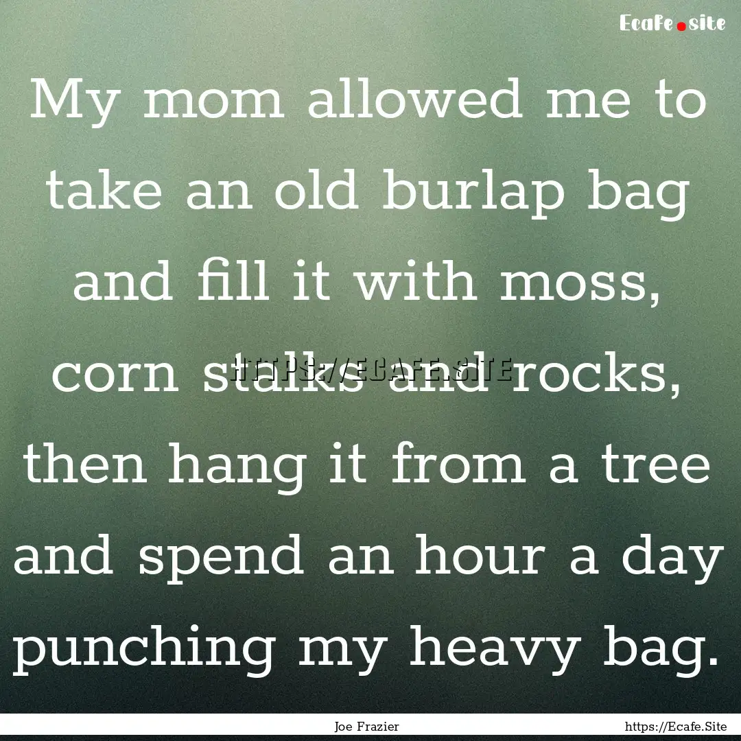 My mom allowed me to take an old burlap bag.... : Quote by Joe Frazier