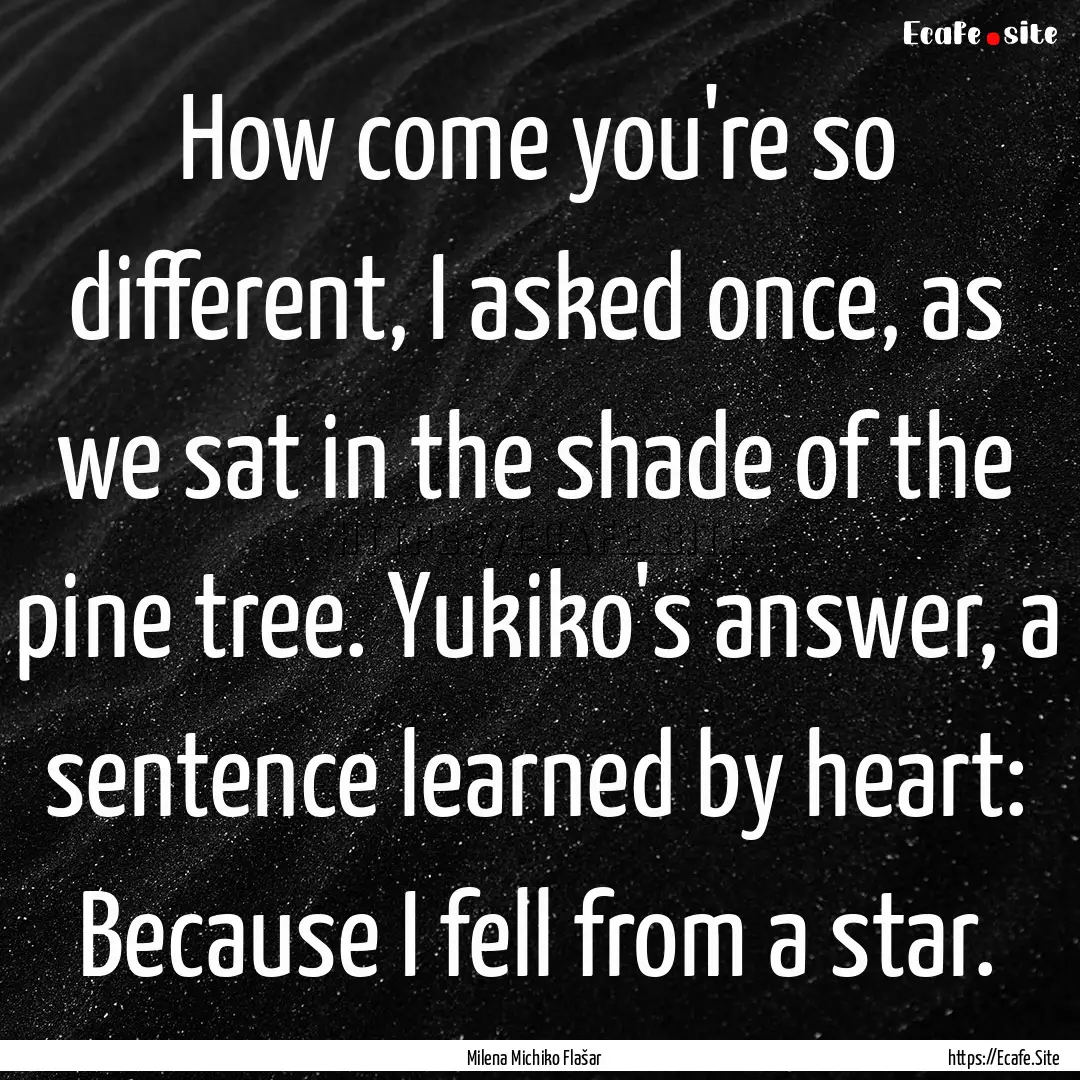 How come you're so different, I asked once,.... : Quote by Milena Michiko Flašar