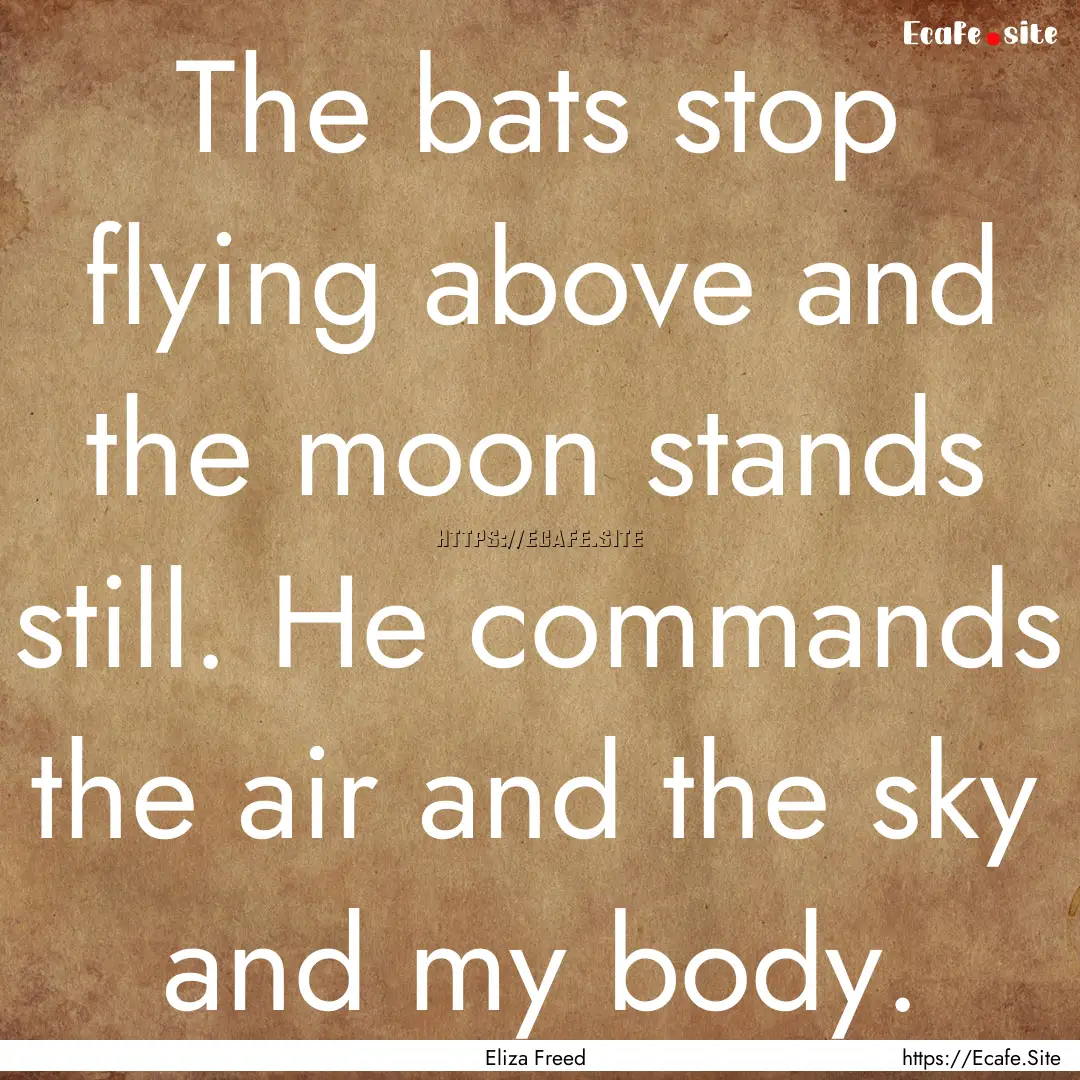 The bats stop flying above and the moon stands.... : Quote by Eliza Freed