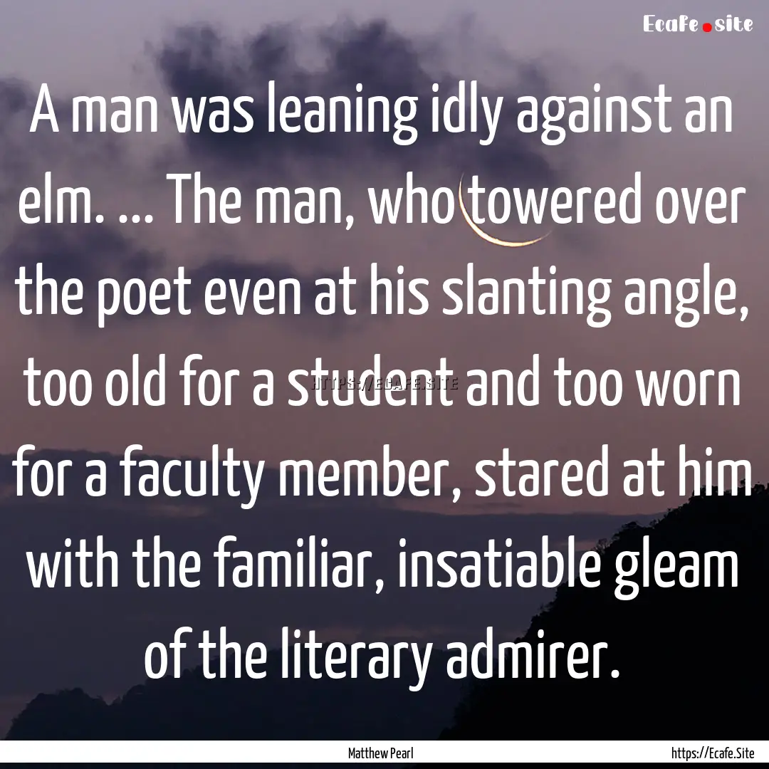 A man was leaning idly against an elm. ....... : Quote by Matthew Pearl