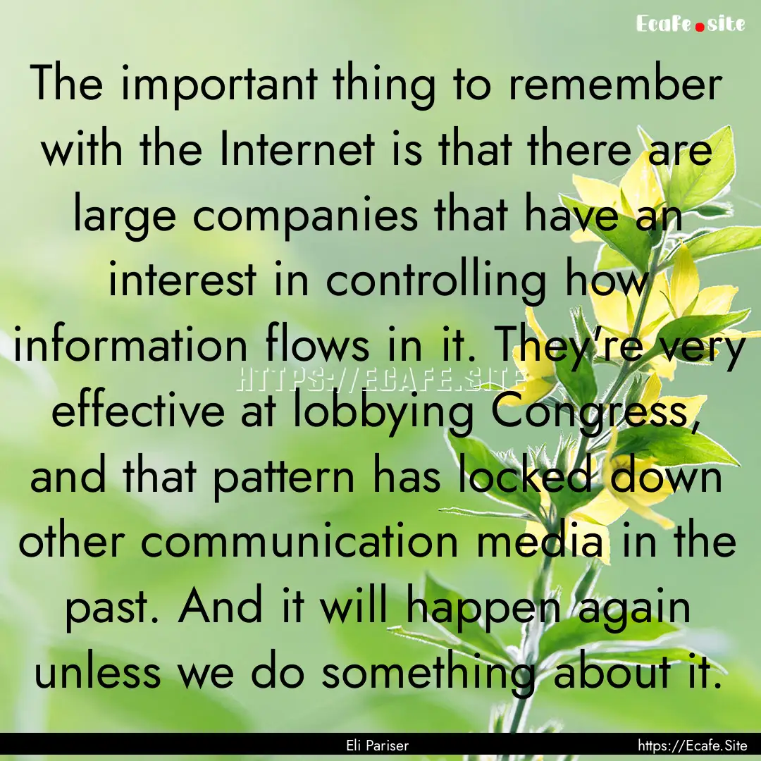 The important thing to remember with the.... : Quote by Eli Pariser