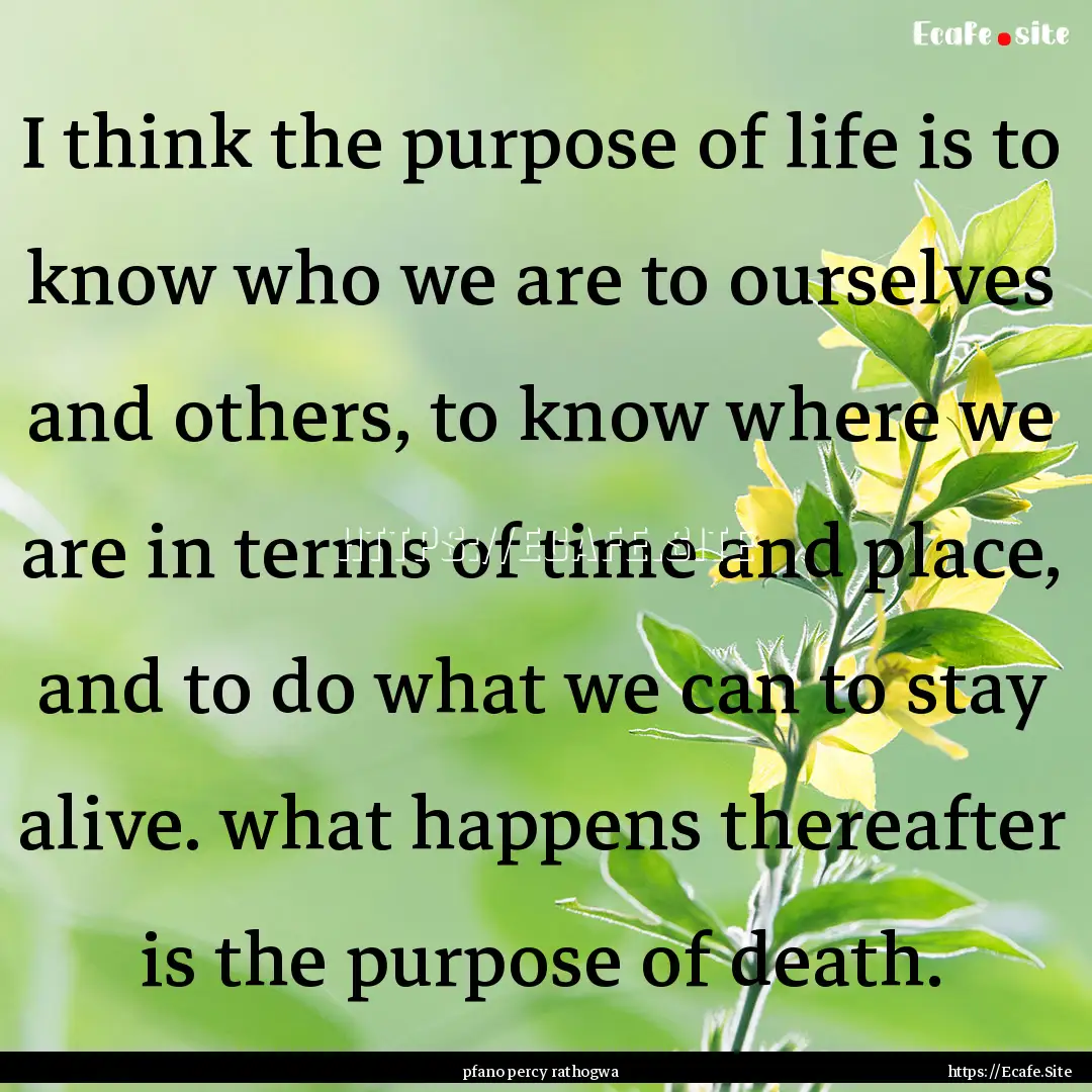 I think the purpose of life is to know who.... : Quote by pfano percy rathogwa