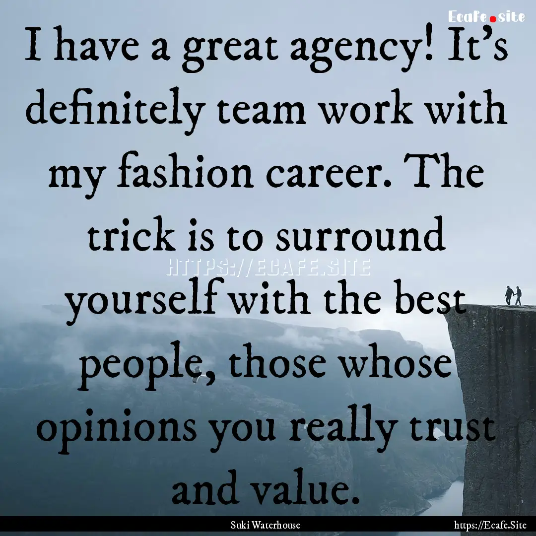 I have a great agency! It's definitely team.... : Quote by Suki Waterhouse