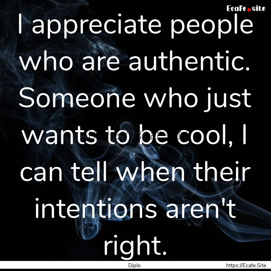 I appreciate people who are authentic. Someone.... : Quote by Diplo