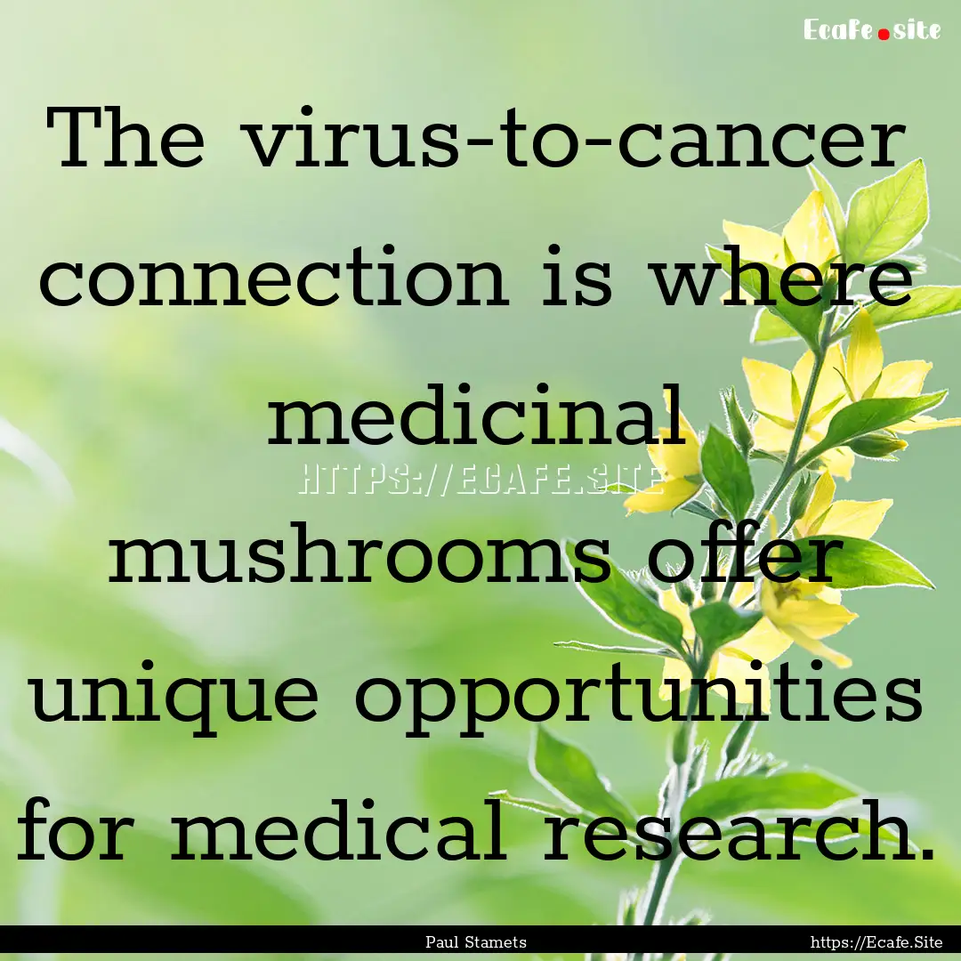 The virus-to-cancer connection is where medicinal.... : Quote by Paul Stamets