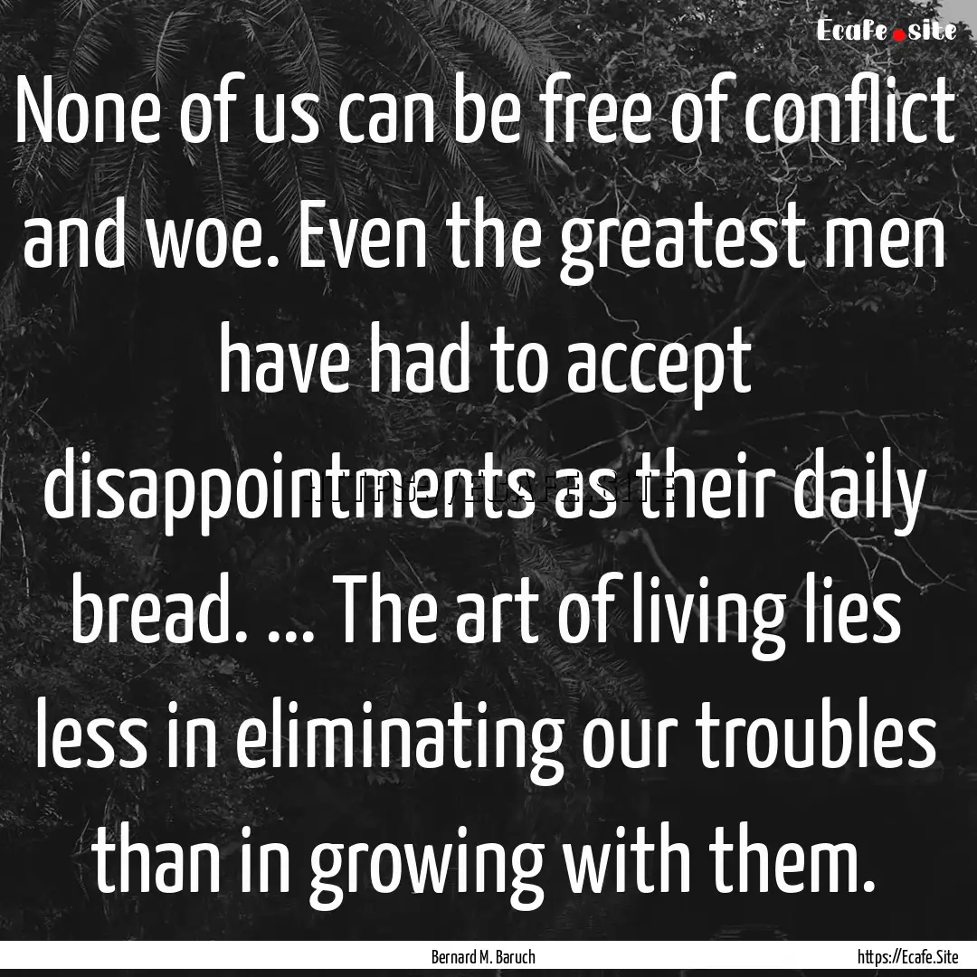 None of us can be free of conflict and woe..... : Quote by Bernard M. Baruch