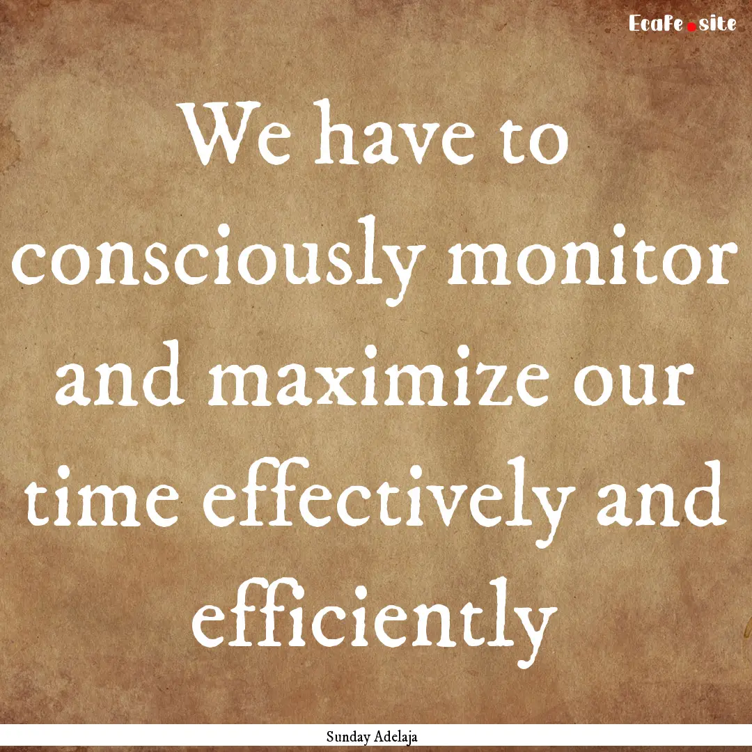 We have to consciously monitor and maximize.... : Quote by Sunday Adelaja