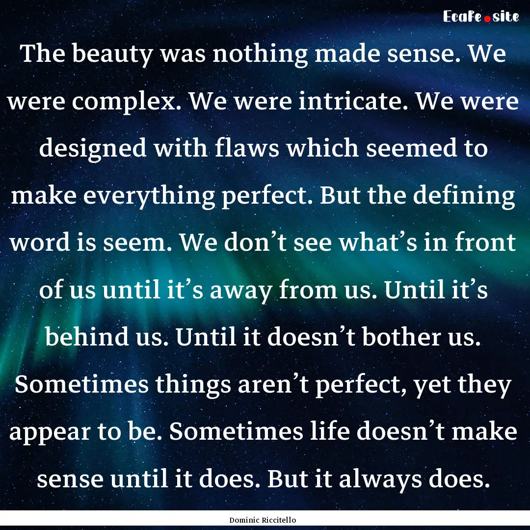 The beauty was nothing made sense. We were.... : Quote by Dominic Riccitello