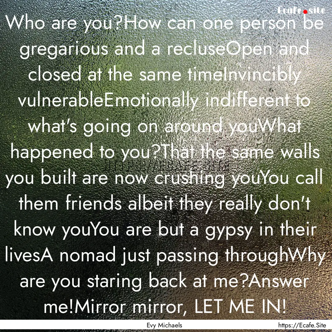 Who are you?How can one person be gregarious.... : Quote by Evy Michaels