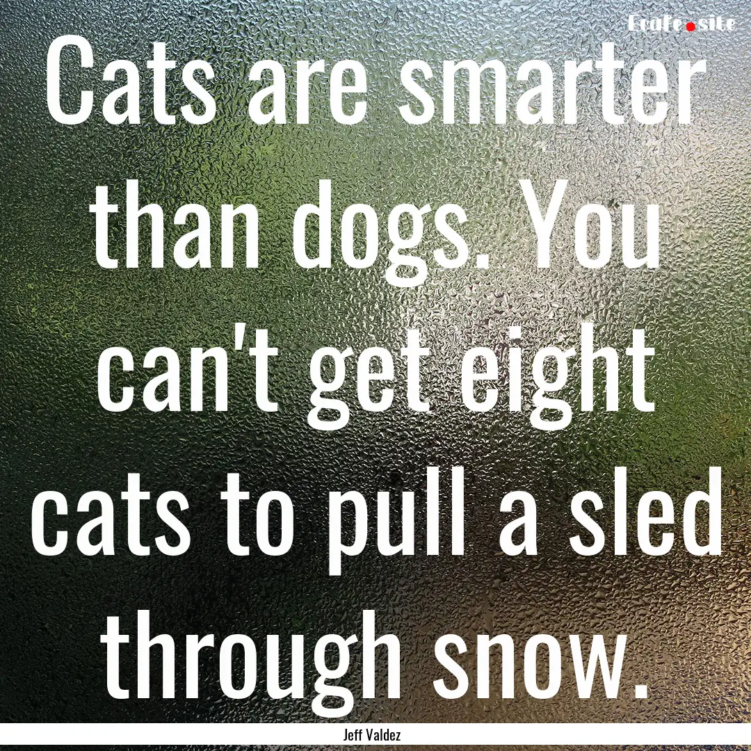 Cats are smarter than dogs. You can't get.... : Quote by Jeff Valdez