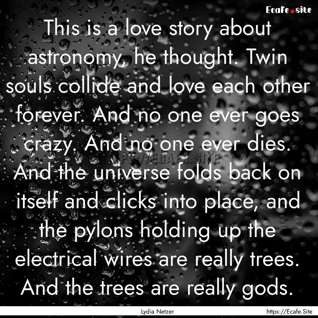 This is a love story about astronomy, he.... : Quote by Lydia Netzer