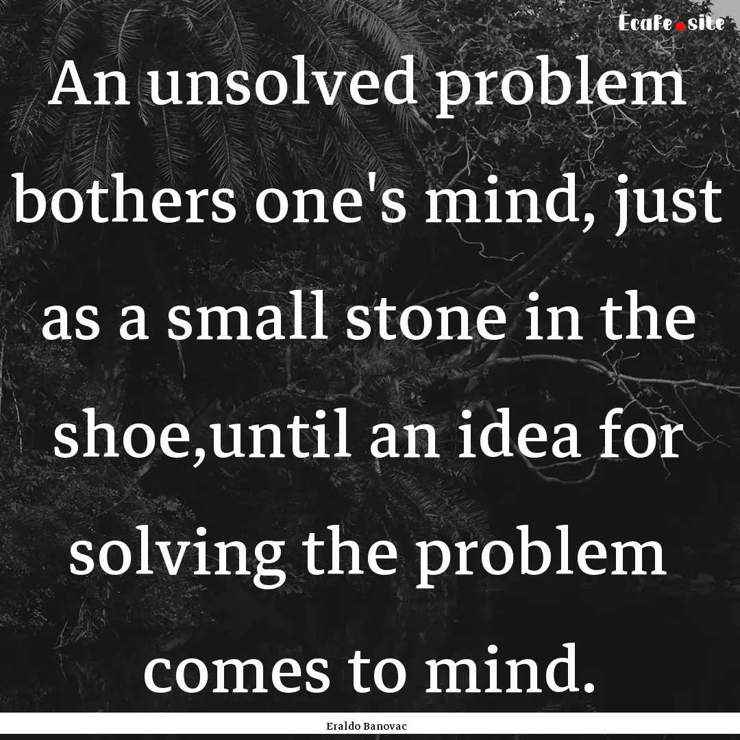 An unsolved problem bothers one's mind, just.... : Quote by Eraldo Banovac