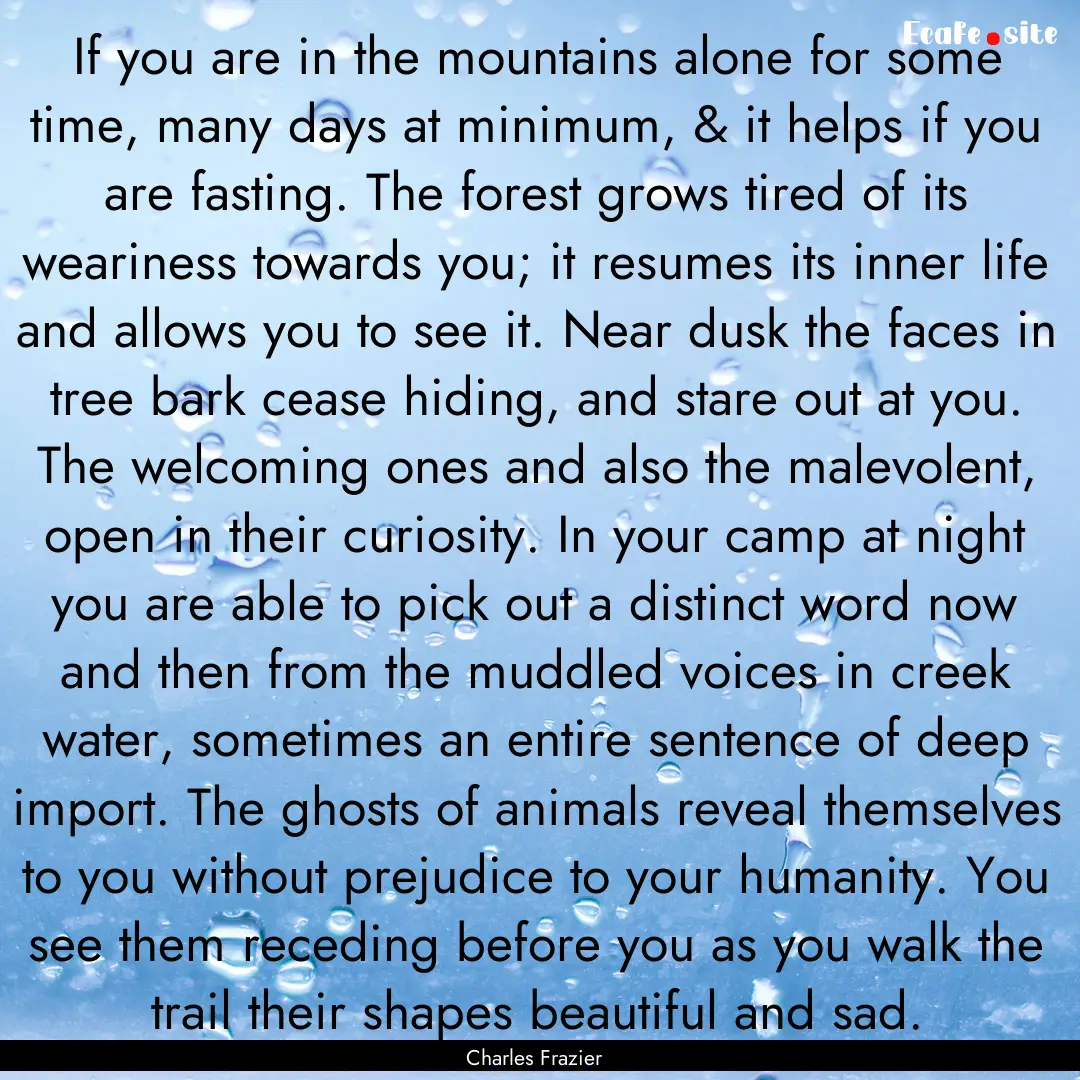 If you are in the mountains alone for some.... : Quote by Charles Frazier