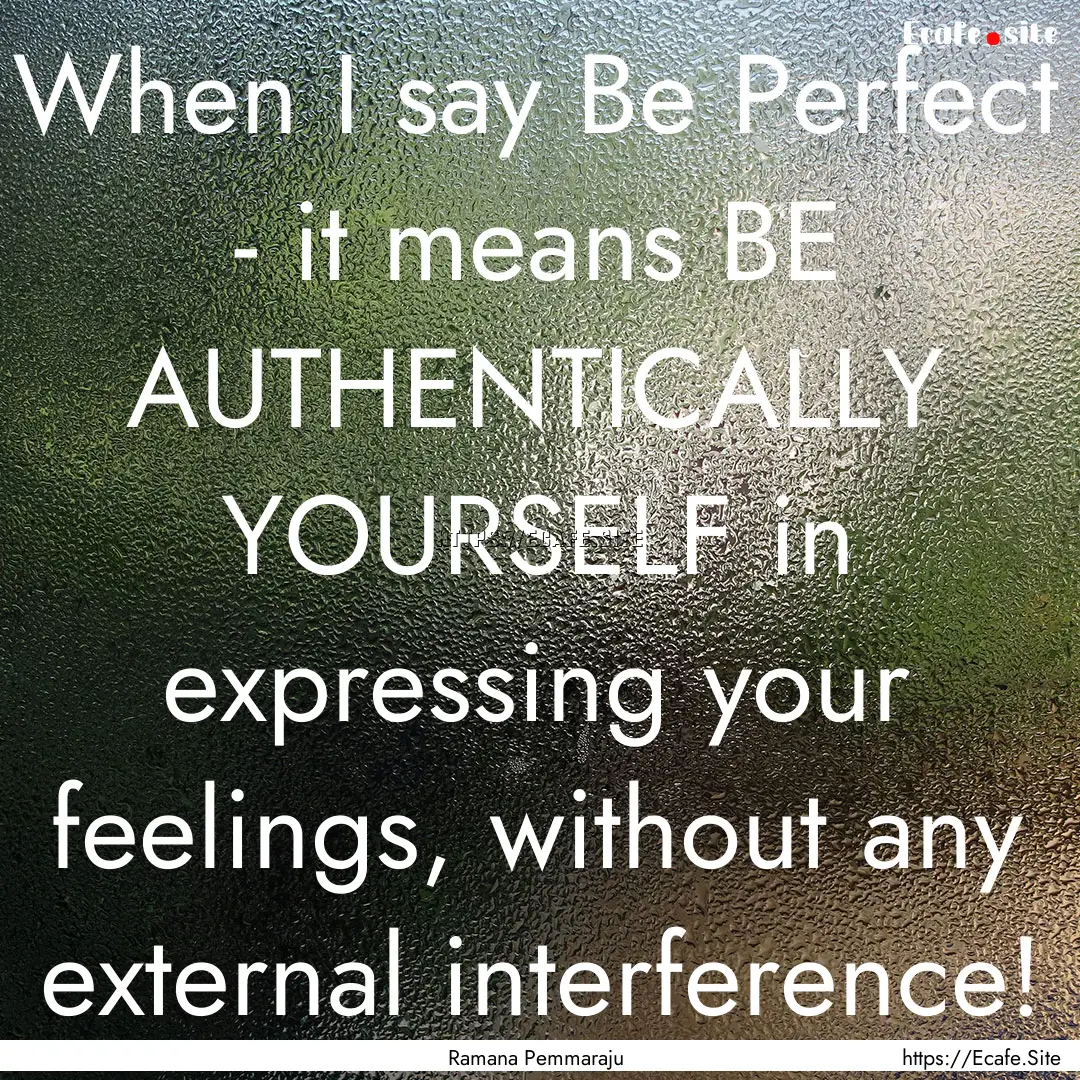 When I say Be Perfect - it means BE AUTHENTICALLY.... : Quote by Ramana Pemmaraju