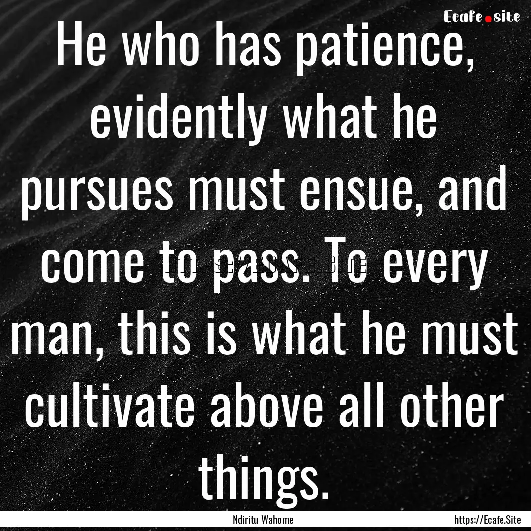 He who has patience, evidently what he pursues.... : Quote by Ndiritu Wahome