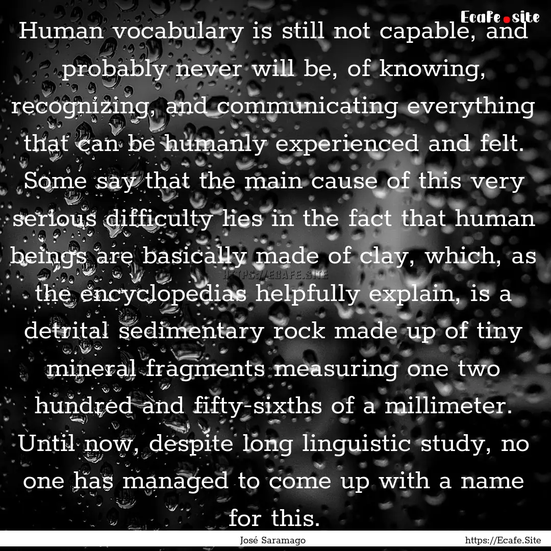 Human vocabulary is still not capable, and.... : Quote by José Saramago