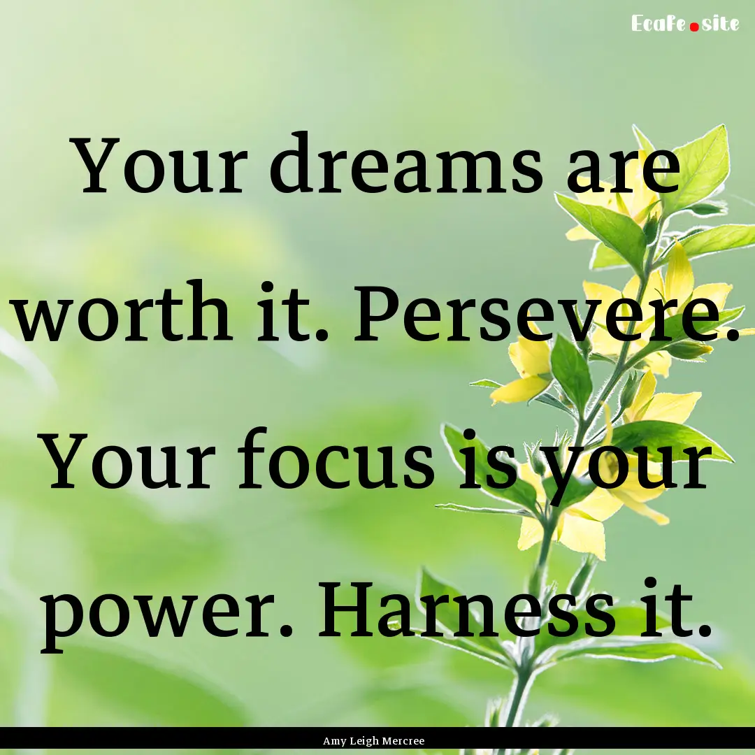 Your dreams are worth it. Persevere. Your.... : Quote by Amy Leigh Mercree