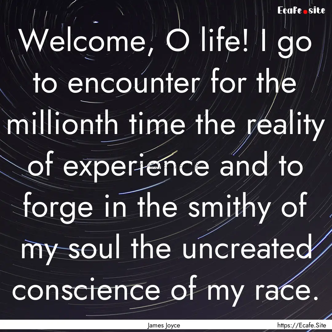 Welcome, O life! I go to encounter for the.... : Quote by James Joyce