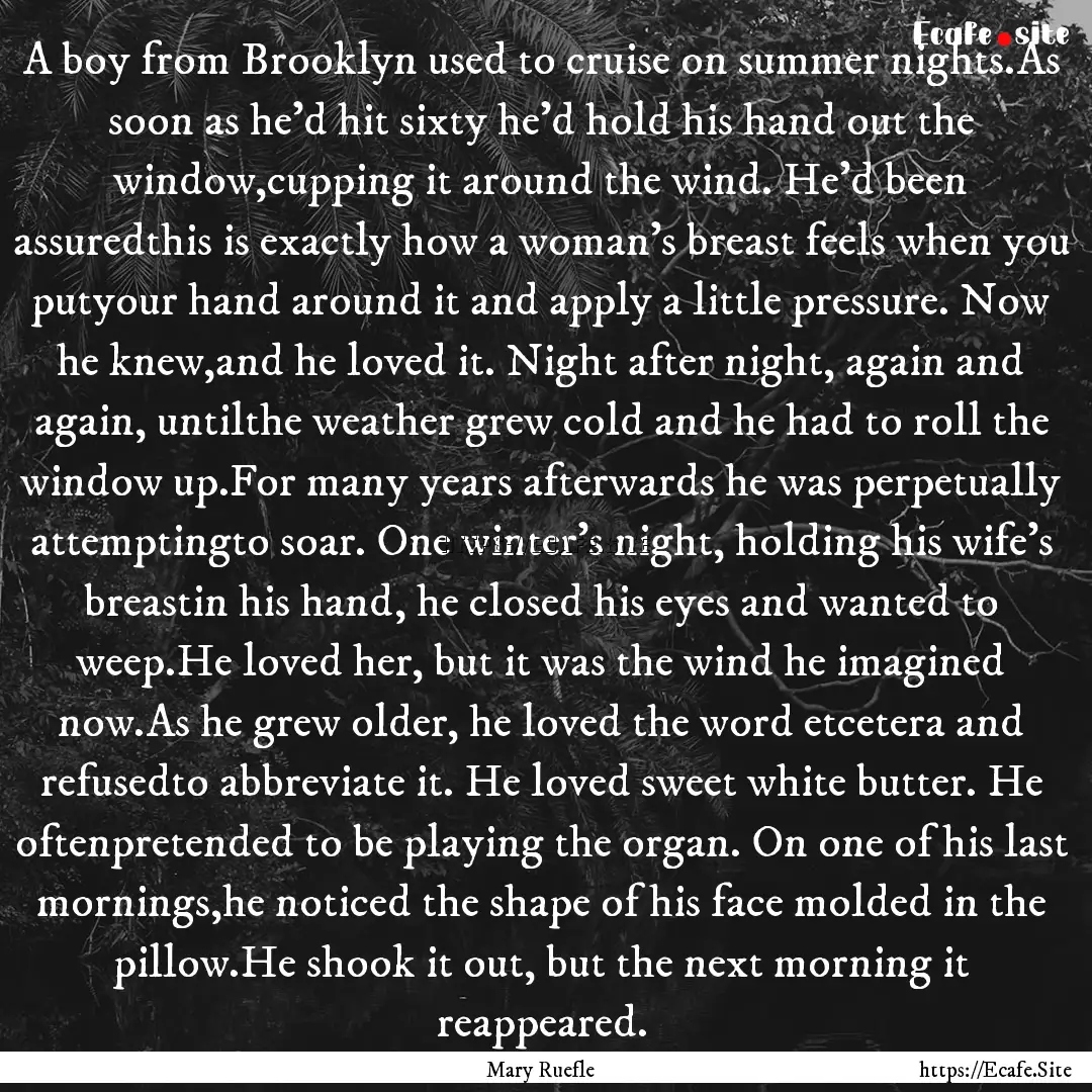 A boy from Brooklyn used to cruise on summer.... : Quote by Mary Ruefle