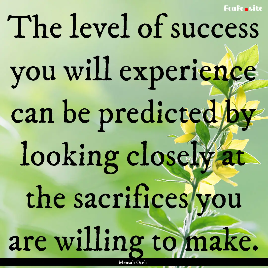 The level of success you will experience.... : Quote by Mensah Oteh