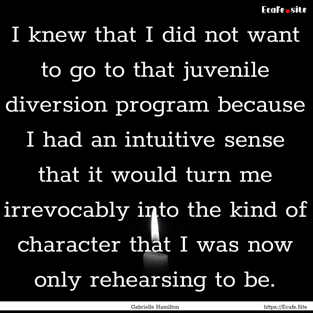 I knew that I did not want to go to that.... : Quote by Gabrielle Hamilton