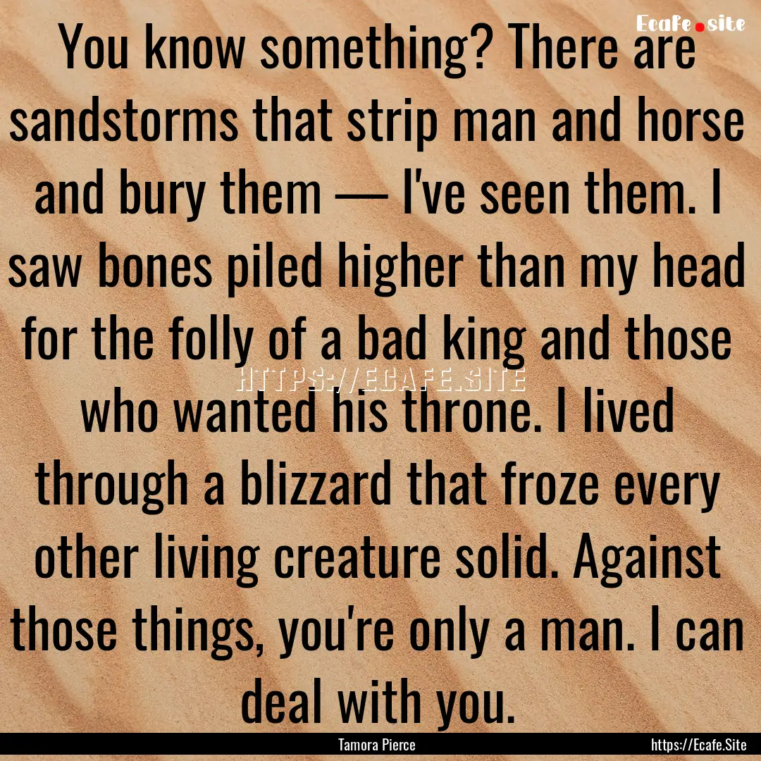 You know something? There are sandstorms.... : Quote by Tamora Pierce