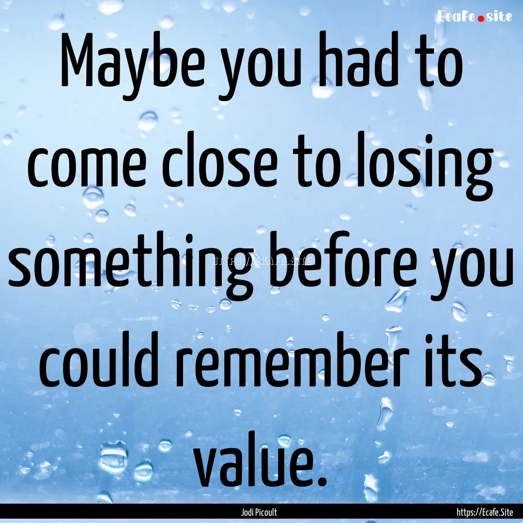 Maybe you had to come close to losing something.... : Quote by Jodi Picoult