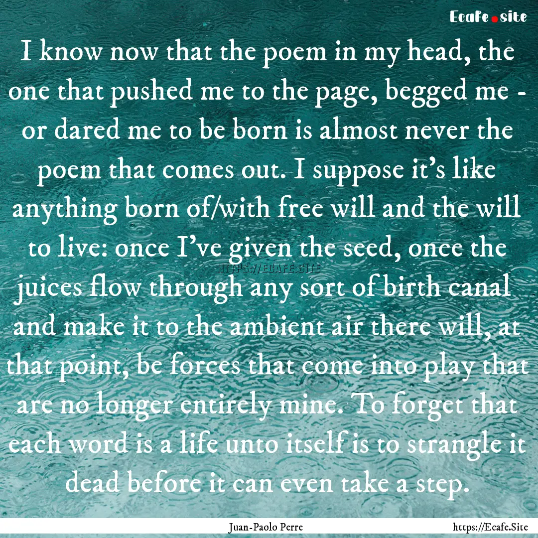 I know now that the poem in my head, the.... : Quote by Juan-Paolo Perre