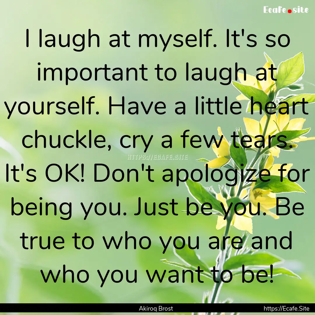 I laugh at myself. It's so important to laugh.... : Quote by Akiroq Brost