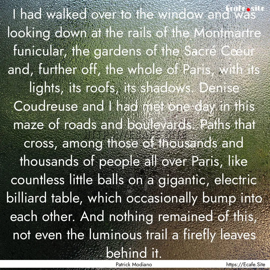 I had walked over to the window and was looking.... : Quote by Patrick Modiano