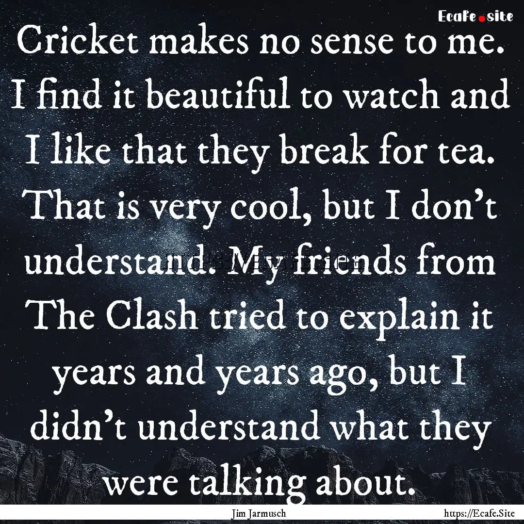 Cricket makes no sense to me. I find it beautiful.... : Quote by Jim Jarmusch