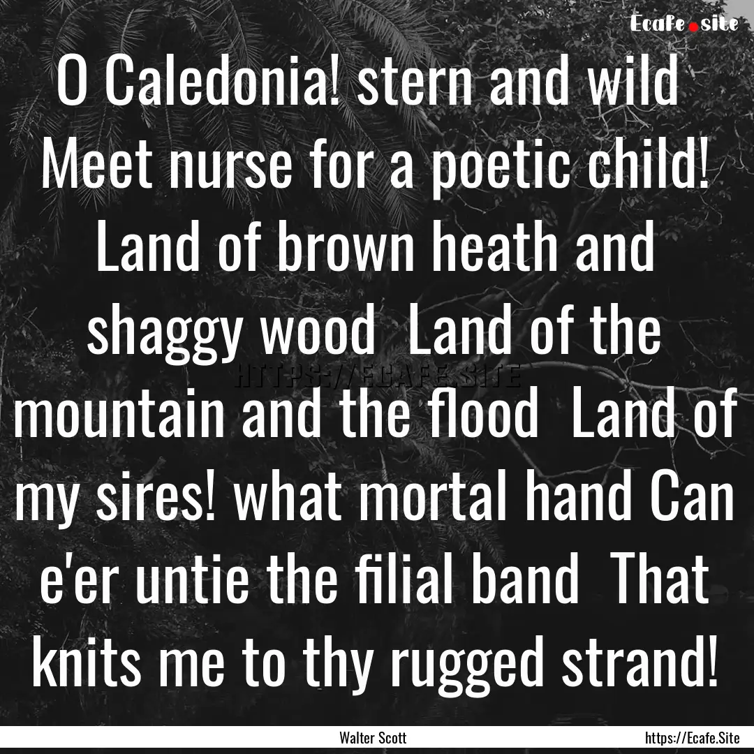 O Caledonia! stern and wild Meet nurse for.... : Quote by Walter Scott