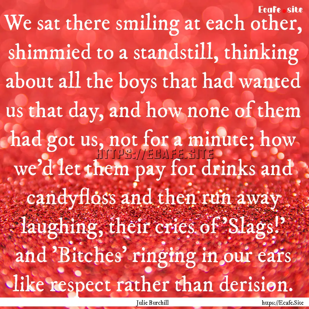 We sat there smiling at each other, shimmied.... : Quote by Julie Burchill