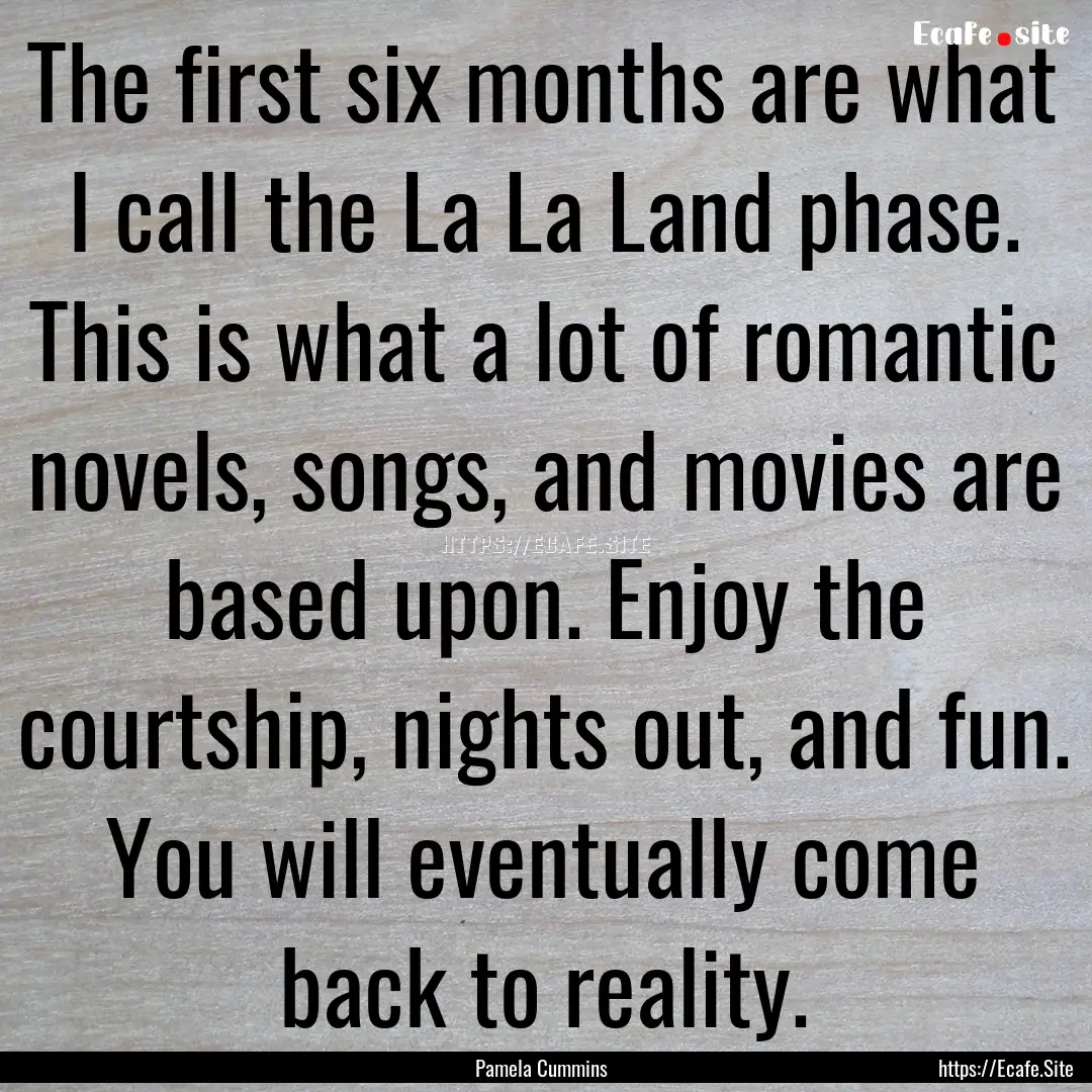 The first six months are what I call the.... : Quote by Pamela Cummins