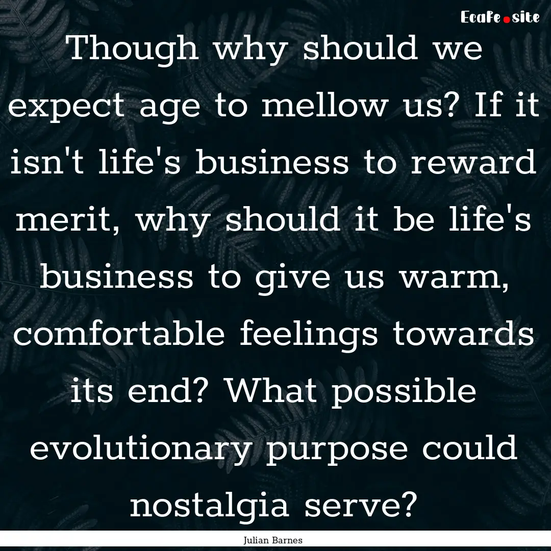 Though why should we expect age to mellow.... : Quote by Julian Barnes