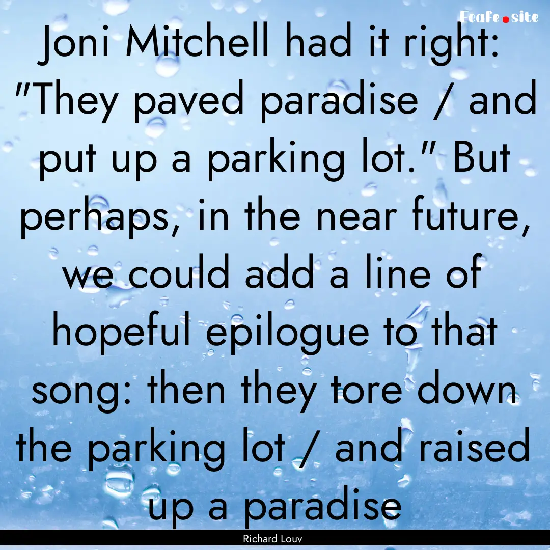 Joni Mitchell had it right: 