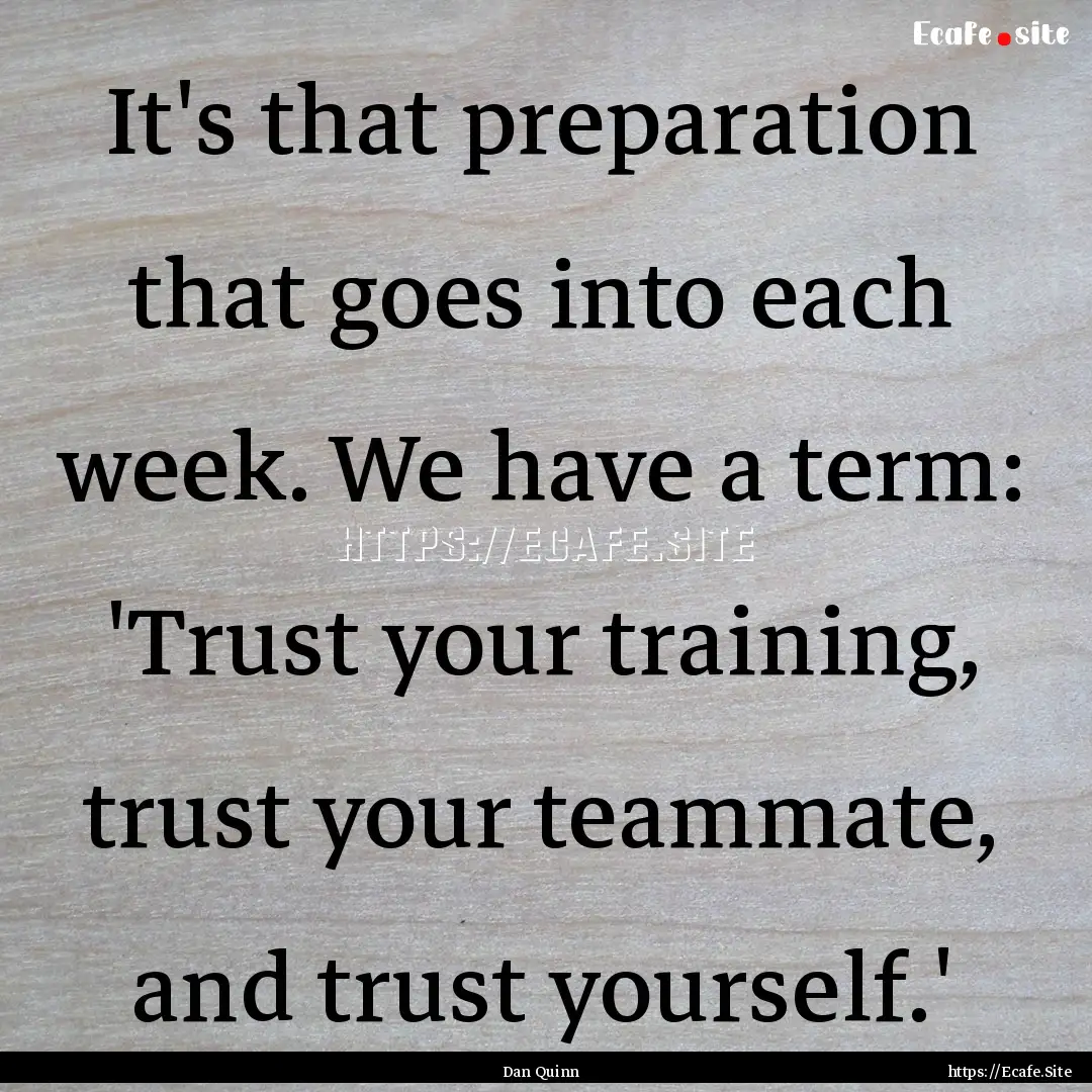 It's that preparation that goes into each.... : Quote by Dan Quinn