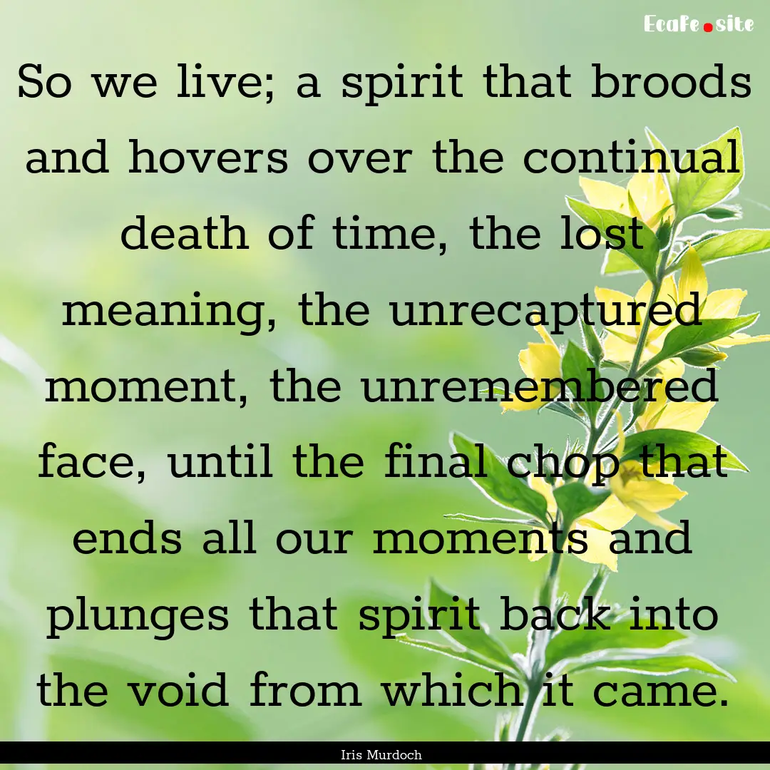 So we live; a spirit that broods and hovers.... : Quote by Iris Murdoch