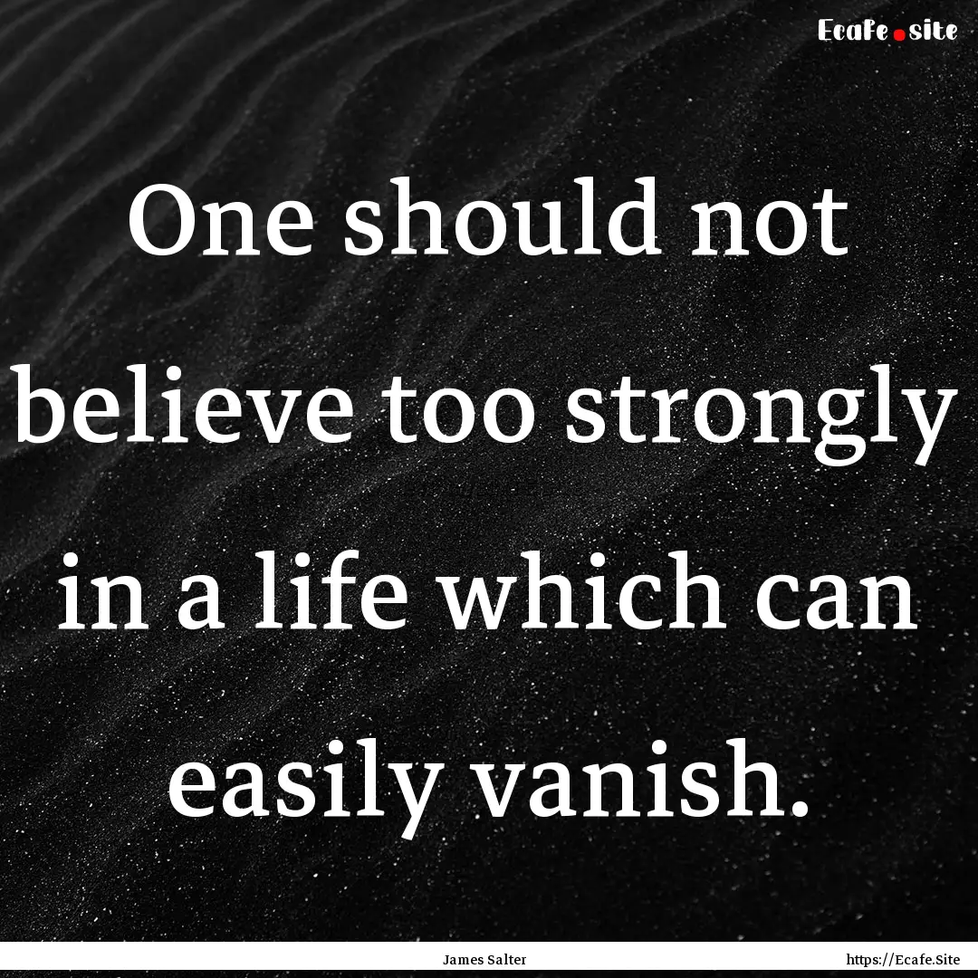 One should not believe too strongly in a.... : Quote by James Salter