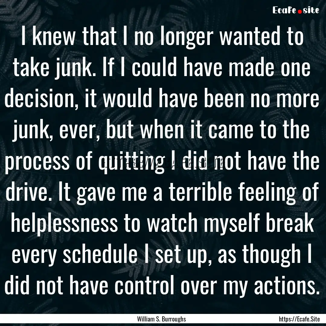 I knew that I no longer wanted to take junk..... : Quote by William S. Burroughs