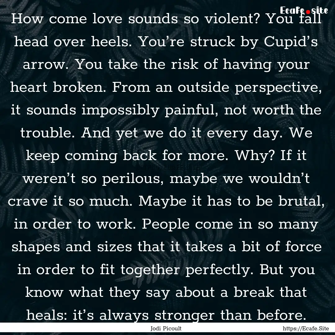 How come love sounds so violent? You fall.... : Quote by Jodi Picoult