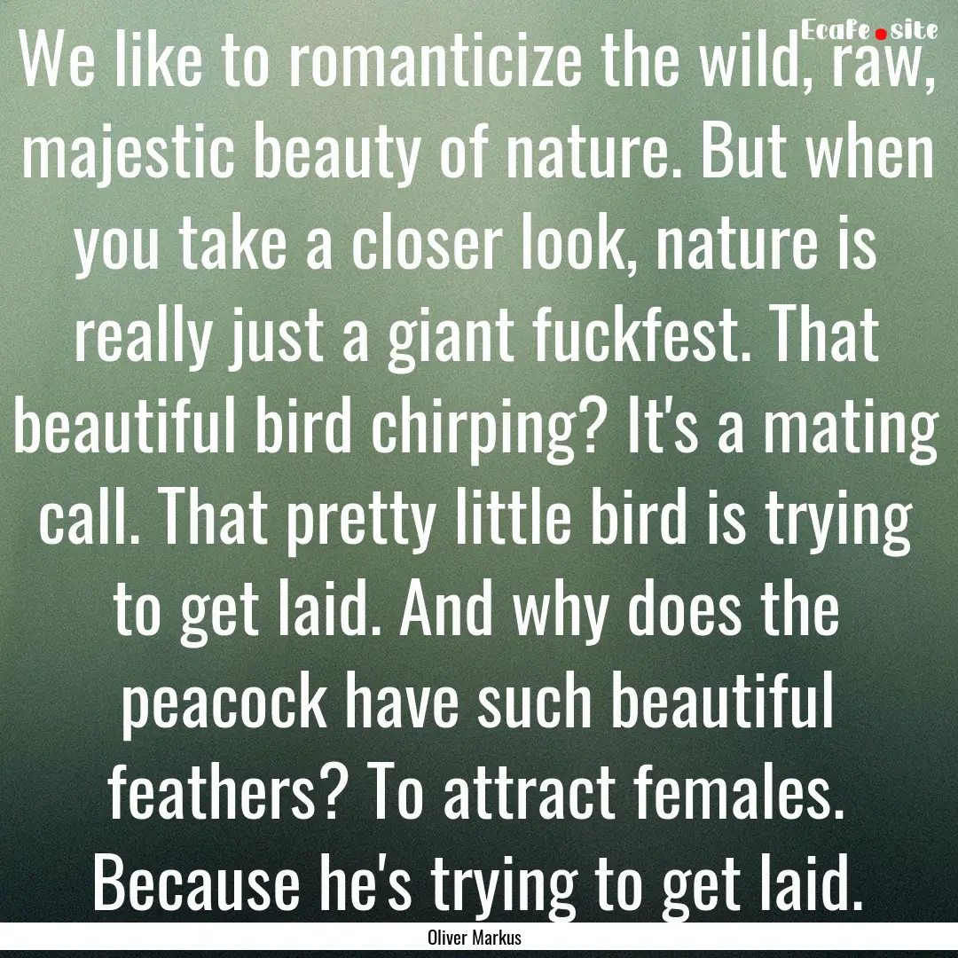 We like to romanticize the wild, raw, majestic.... : Quote by Oliver Markus