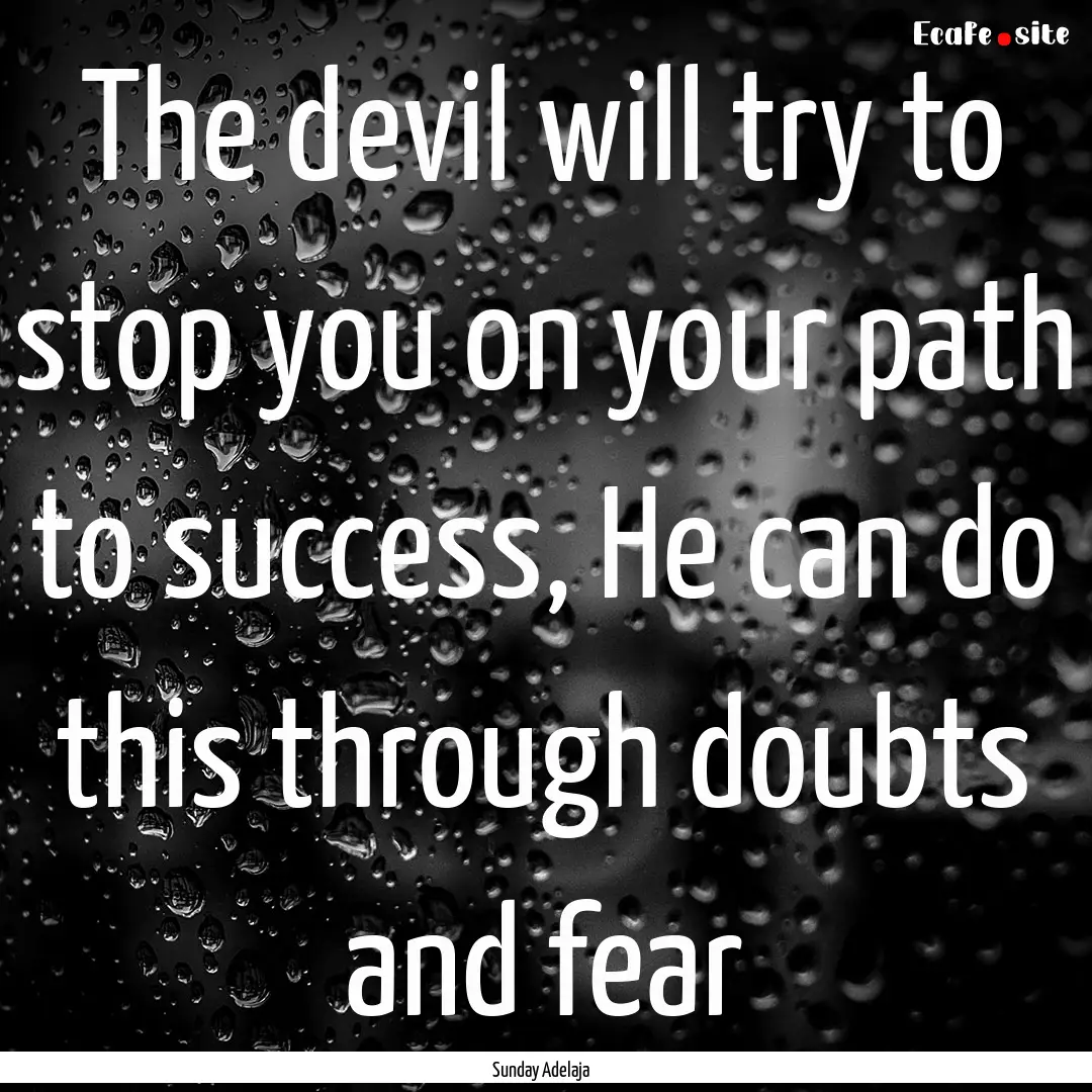 The devil will try to stop you on your path.... : Quote by Sunday Adelaja